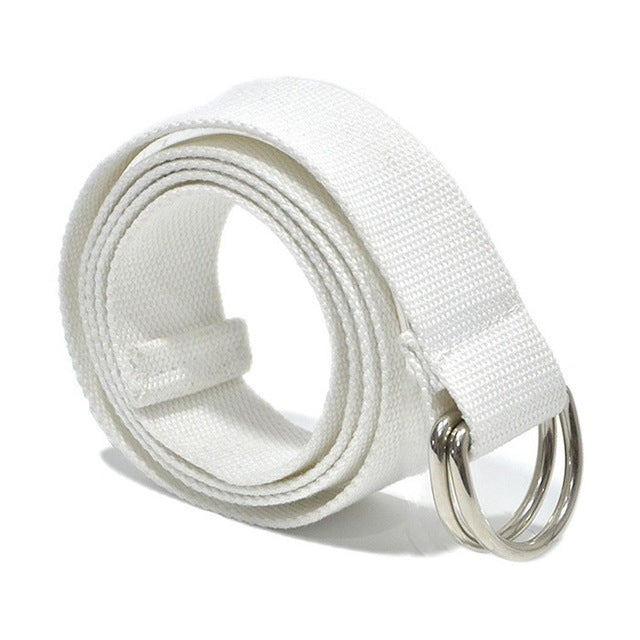 Unisex Canvas Waist Belts Double Rings Buckle Waistband Strap Belts Solid Casual Belt