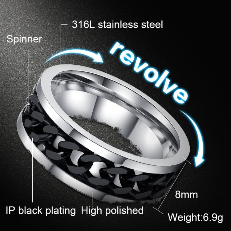 Punk Rock Stainless Steel Rotatable Chain Rings, 6, 7, 8, 9, 10, 11
