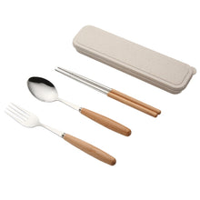 Load image into Gallery viewer, 3 in 1 Spoon Chopsticks Fork Cutlery Set Three-piece Creative Work Students Portable Tableware, Three-piece set of wooden handle spoon fork chopsticks, Two-piece wooden spoon chopsticks