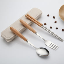 Load image into Gallery viewer, 3 in 1 Spoon Chopsticks Fork Cutlery Set Three-piece Creative Work Students Portable Tableware, Three-piece set of wooden handle spoon fork chopsticks, Two-piece wooden spoon chopsticks