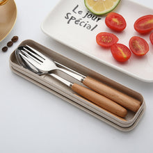 Load image into Gallery viewer, 3 in 1 Spoon Chopsticks Fork Cutlery Set Three-piece Creative Work Students Portable Tableware, Three-piece set of wooden handle spoon fork chopsticks, Two-piece wooden spoon chopsticks