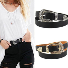 Load image into Gallery viewer, Women Black Leather Western Cowgirl Waist Metal Buckle Waistband New Hot