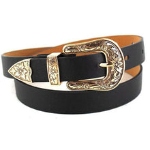 Load image into Gallery viewer, Women Black Leather Western Cowgirl Waist Metal Buckle Waistband New Hot