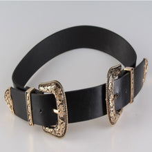 Load image into Gallery viewer, Women Black Leather Western Cowgirl Waist Metal Buckle Waistband New Hot