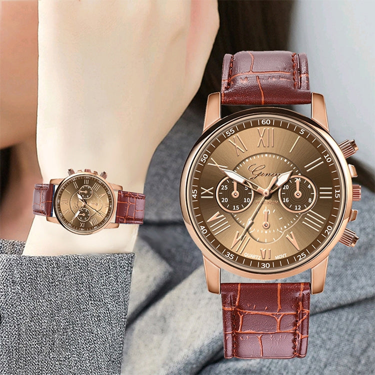 Three-eye Six-needle Imitation Belt Quartz Watch for Women / Men