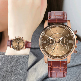 Three-eye Six-needle Imitation Belt Quartz Watch for Women / Men