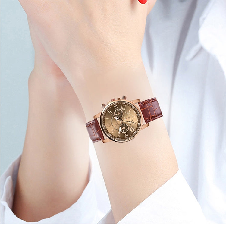 Three-eye Six-needle Imitation Belt Quartz Watch for Women / Men