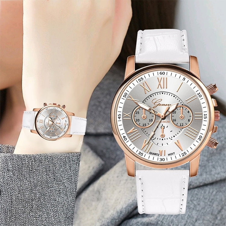 Three-eye Six-needle Imitation Belt Quartz Watch for Women / Men