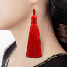 Load image into Gallery viewer, 3 PCS Women Boho Fashion Long Tassel Earrings, Black, Blue, Yellow, Purple, Red, Pink, White, Multicolor, wine red, rose red, green, grey, deep coffee, coffee