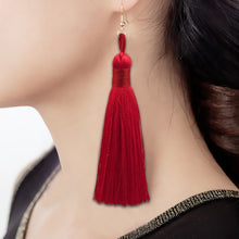 Load image into Gallery viewer, 3 PCS Women Boho Fashion Long Tassel Earrings, Black, Blue, Yellow, Purple, Red, Pink, White, Multicolor, wine red, rose red, green, grey, deep coffee, coffee