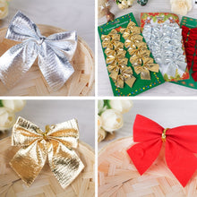 Load image into Gallery viewer, 12 PCS Flocked Bow Christmas Tree Decoration, gold, red, silver