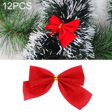 Load image into Gallery viewer, 12 PCS Flocked Bow Christmas Tree Decoration, gold, red, silver