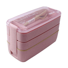 Load image into Gallery viewer, 900ml 3 Layers Bento Box Lunch Box Food Container Wheat Straw Material Microwavable Dinnerware Lunchbox
