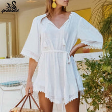 Load image into Gallery viewer, Bikini White Beach Dress Cotton Lace Cover-ups Swimsuit