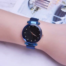 Load image into Gallery viewer, Luxury Mesh Ladies Clock Magnet Buckle Starry Diamond Geometric Quartz Wristwatch Women Watches