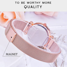Load image into Gallery viewer, Luxury Mesh Ladies Clock Magnet Buckle Starry Diamond Geometric Quartz Wristwatch Women Watches