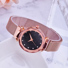 Load image into Gallery viewer, Luxury Mesh Ladies Clock Magnet Buckle Starry Diamond Geometric Quartz Wristwatch Women Watches