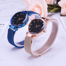 Load image into Gallery viewer, Luxury Mesh Ladies Clock Magnet Buckle Starry Diamond Geometric Quartz Wristwatch Women Watches