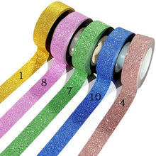 Load image into Gallery viewer, Flash Washi Sticky Paper Tape Label DIY Decorative Tape, Length: 10m, Golden Yellow, Rose Red, Sky Blue, Skin Pink, Orange, Green, Pink, Silver, Royal Blue, Coffee, Black, Floral, Light Gold, Jasper, Dark Blue