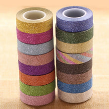 Load image into Gallery viewer, Flash Washi Sticky Paper Tape Label DIY Decorative Tape, Length: 10m, Golden Yellow, Rose Red, Sky Blue, Skin Pink, Orange, Green, Pink, Silver, Royal Blue, Coffee, Black, Floral, Light Gold, Jasper, Dark Blue