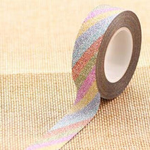 Load image into Gallery viewer, Flash Washi Sticky Paper Tape Label DIY Decorative Tape, Length: 10m, Golden Yellow, Rose Red, Sky Blue, Skin Pink, Orange, Green, Pink, Silver, Royal Blue, Coffee, Black, Floral, Light Gold, Jasper, Dark Blue