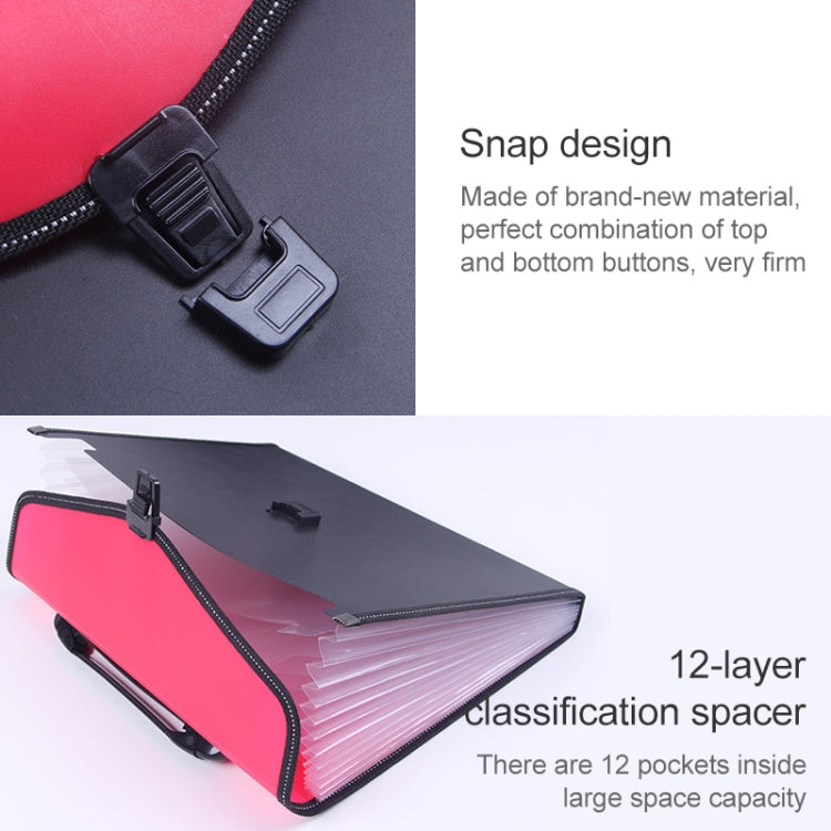 Portable 12-Layer File Pocket A4 Expanding File Classified Folder PP Storage Clip Ticket Package, Blue, Green, Orange, Red, Fluorescence Yellow