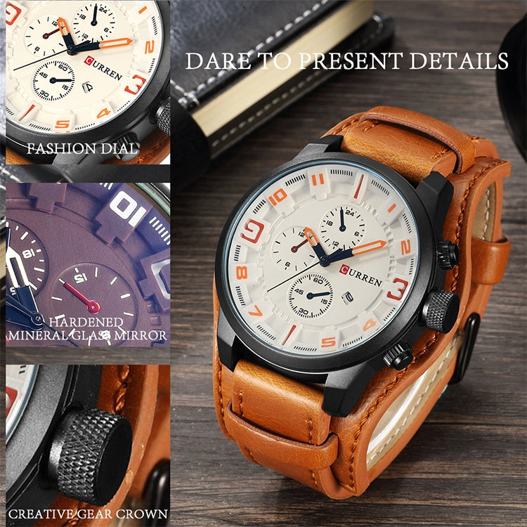 Curren M8225 Army Military Leather Band Men Quartz Watch