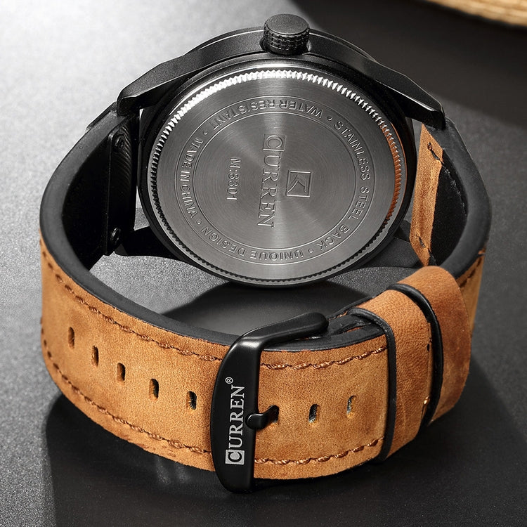 CURREN M8301 Men Military Sports Watch Quartz Date Clock Leather Wristwatch