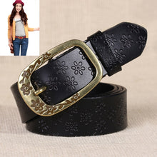 Load image into Gallery viewer, Ladies Plum Blossom Pattern Metal Buckle PU Leather Belt