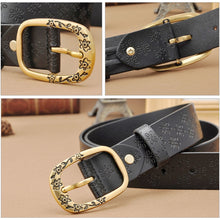 Load image into Gallery viewer, Ladies Plum Blossom Pattern Metal Buckle PU Leather Belt