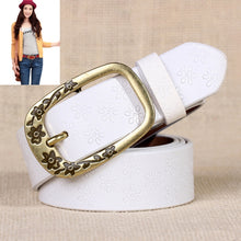 Load image into Gallery viewer, Ladies Plum Blossom Pattern Metal Buckle PU Leather Belt