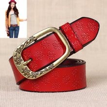 Load image into Gallery viewer, Ladies Plum Blossom Pattern Metal Buckle PU Leather Belt