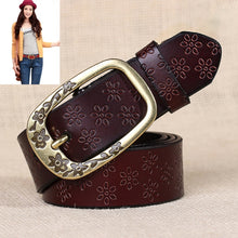 Load image into Gallery viewer, Ladies Plum Blossom Pattern Metal Buckle PU Leather Belt
