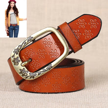 Load image into Gallery viewer, Ladies Plum Blossom Pattern Metal Buckle PU Leather Belt