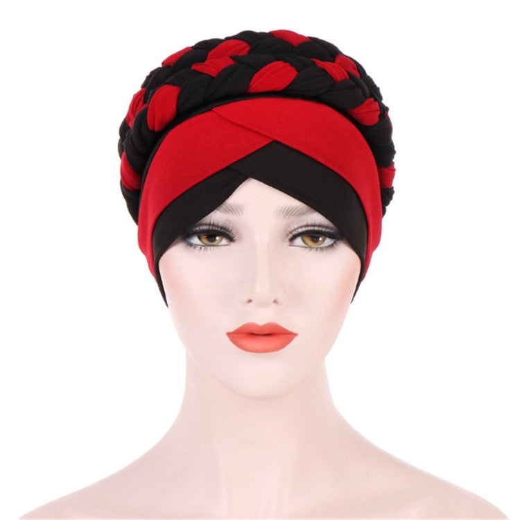 Two-color Braided Milk Silk Turban Cap