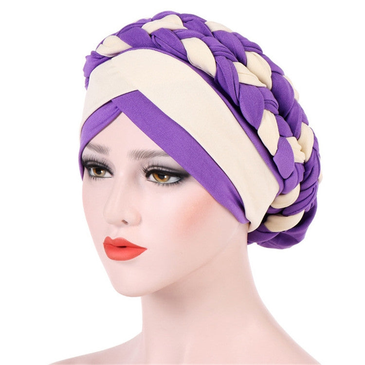 Two-color Braided Milk Silk Turban Cap