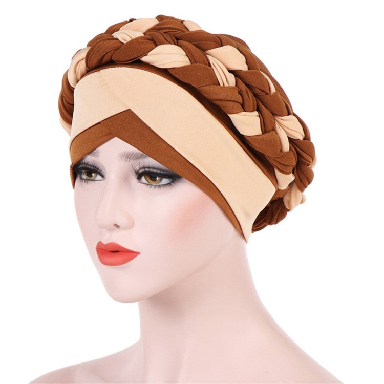 Two-color Braided Milk Silk Turban Cap