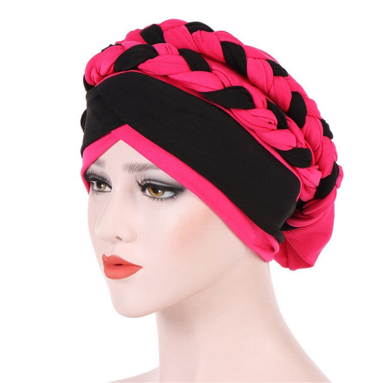 Two-color Braided Milk Silk Turban Cap
