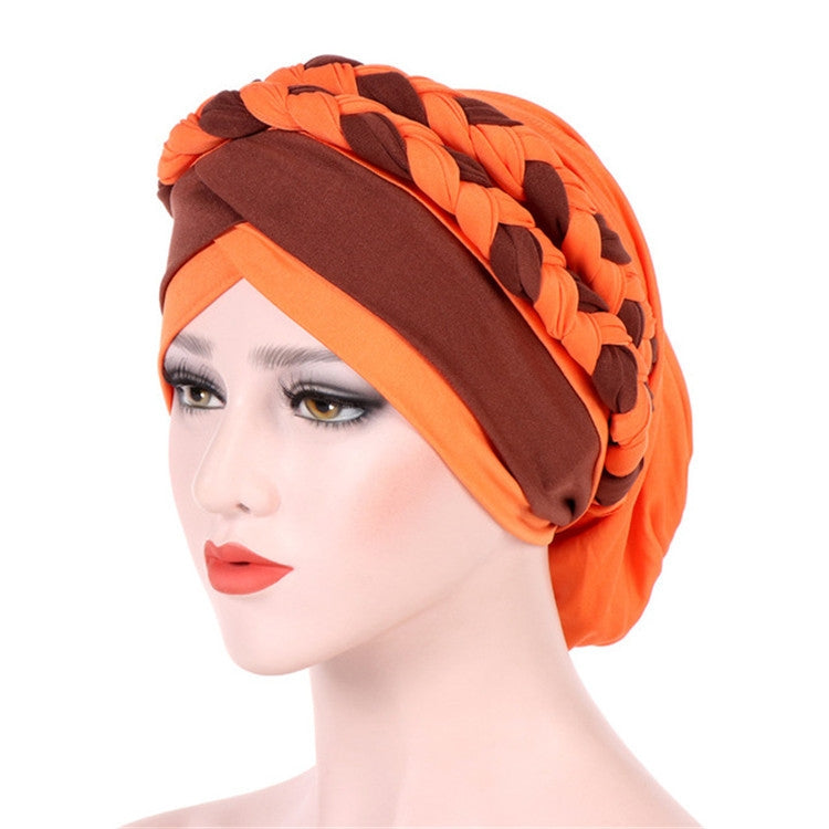 Two-color Braided Milk Silk Turban Cap