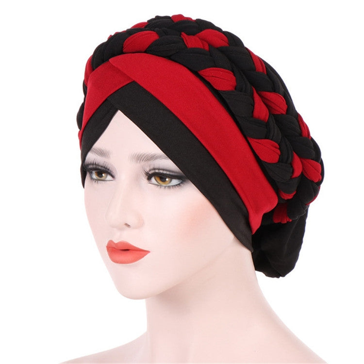 Two-color Braided Milk Silk Turban Cap