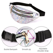 Load image into Gallery viewer, Laser Pattern PU Leather Waist Bags Women Fanny Pack Single Shoulder Bag, Double Zipper Rhombus (Black ), Double Zipper Rhombus (Pink), Double Zipper Rhombus (Sliver)