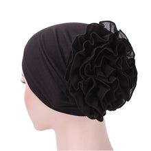 Load image into Gallery viewer, Solid Color Chiffon Big Cap Flower Pullover Turban Hat