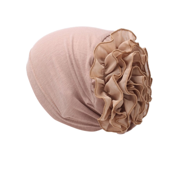 Solid Color Chiffon Big Cap Flower Pullover Turban Hat