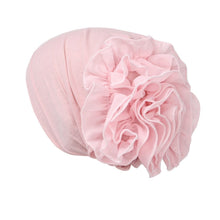 Load image into Gallery viewer, Solid Color Chiffon Big Cap Flower Pullover Turban Hat