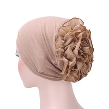 Load image into Gallery viewer, Solid Color Chiffon Big Cap Flower Pullover Turban Hat
