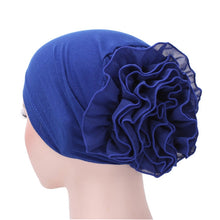 Load image into Gallery viewer, Solid Color Chiffon Big Cap Flower Pullover Turban Hat
