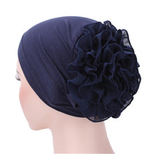 Load image into Gallery viewer, Solid Color Chiffon Big Cap Flower Pullover Turban Hat