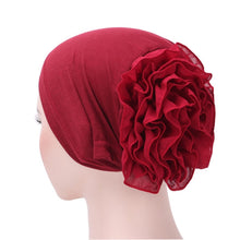 Load image into Gallery viewer, Solid Color Chiffon Big Cap Flower Pullover Turban Hat