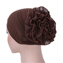 Load image into Gallery viewer, Solid Color Chiffon Big Cap Flower Pullover Turban Hat