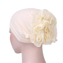 Load image into Gallery viewer, Solid Color Chiffon Big Cap Flower Pullover Turban Hat